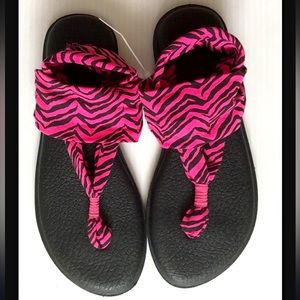 Sanuk Women's Black Pink Sling Casual Flip Flop Sandal Yoga Mat Shoes Sz 5-6